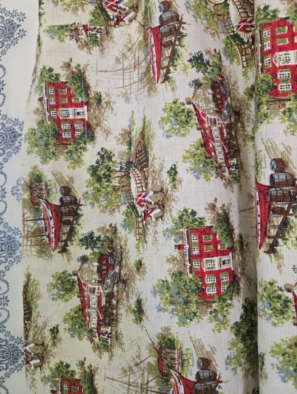 Vintage Coastal Farmhouse Valance Table Runner 87x19